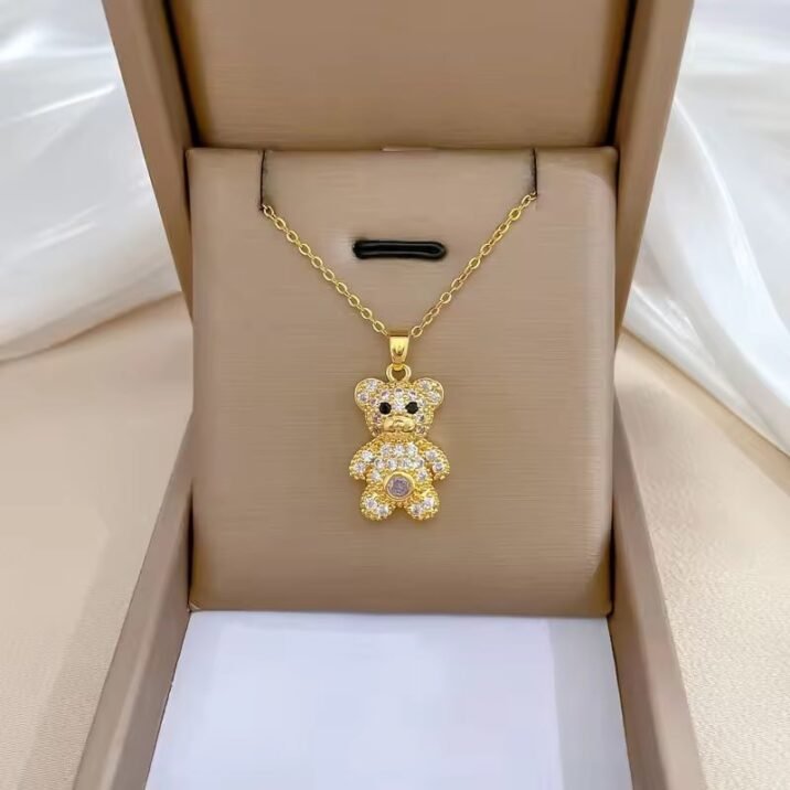 Luxury Teddy Bear Crystal Pendant Necklace for Women
